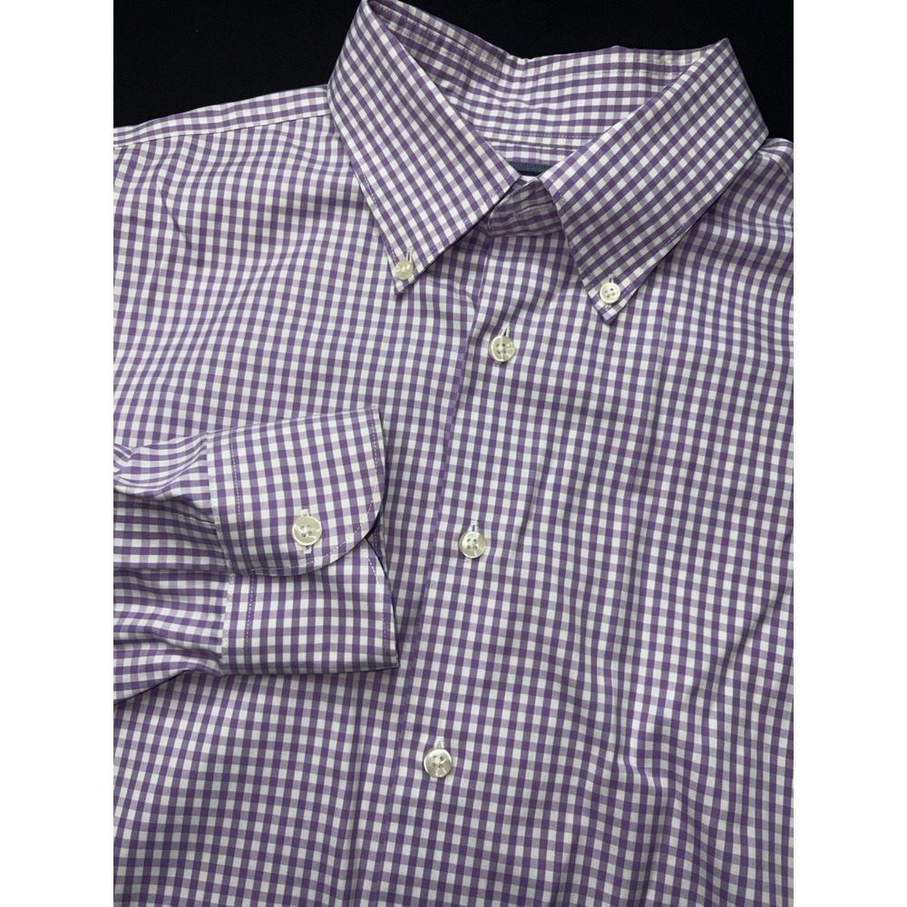 Charles Tyrwhitt Men's 36x17 1/2 Gingham Dress Shirt Purple Check Cotton No iron